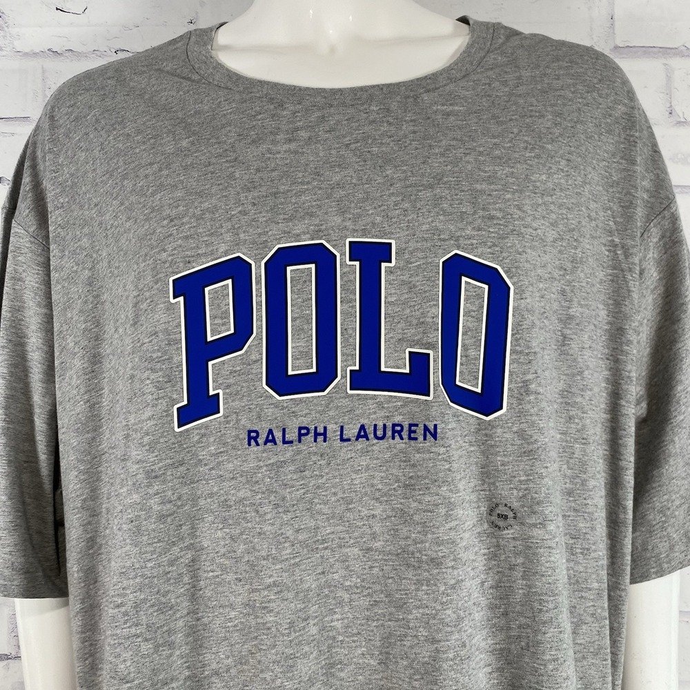 Polo Ralph Lauren Shirt Mens 5XB Big Short Sleeve T-Shirt Grey Pony Spellout NWT - Picture 3 of 14
